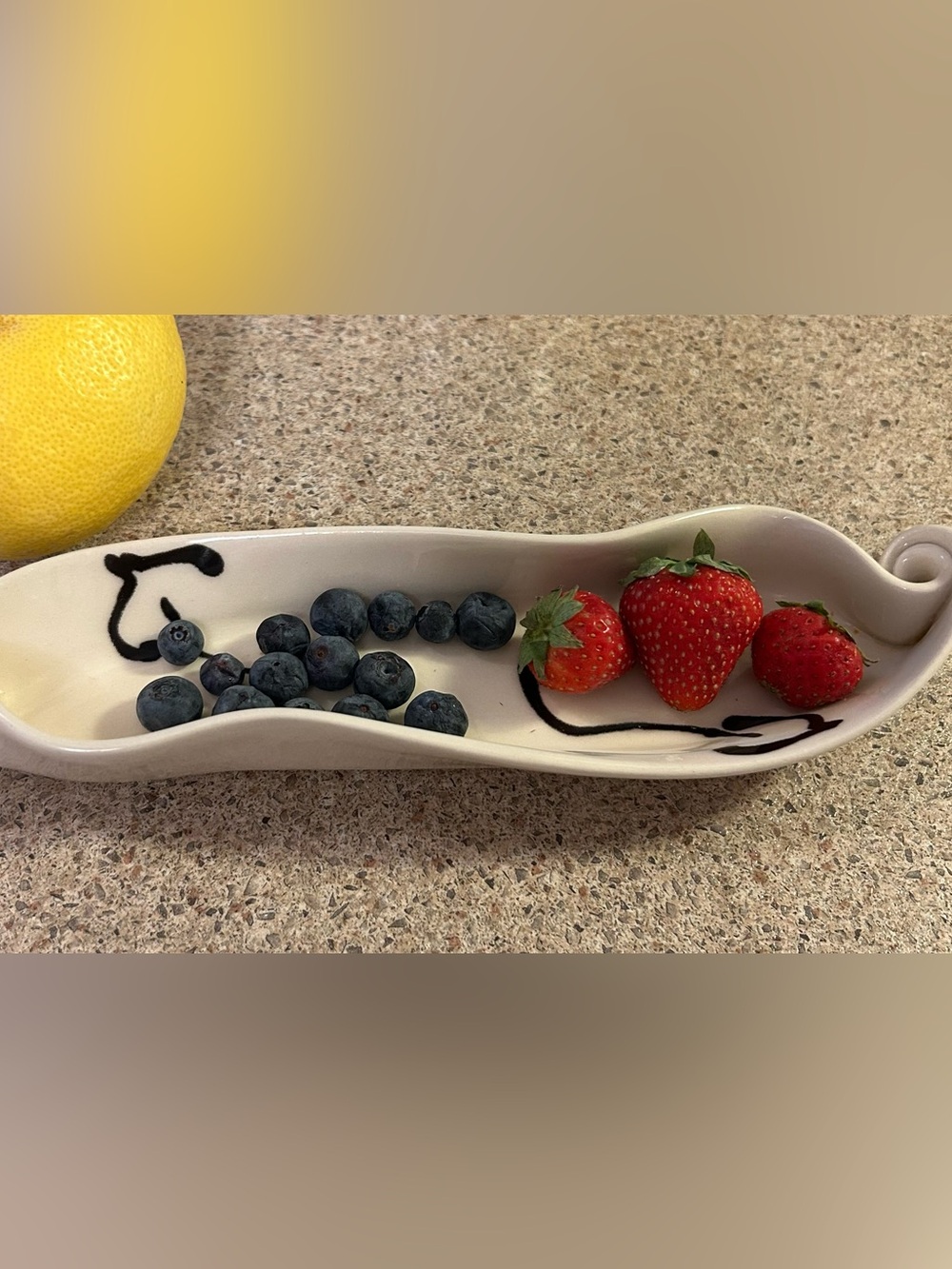 Hillborn Pottery Dish Cream Black Abstract Tray 10.5”